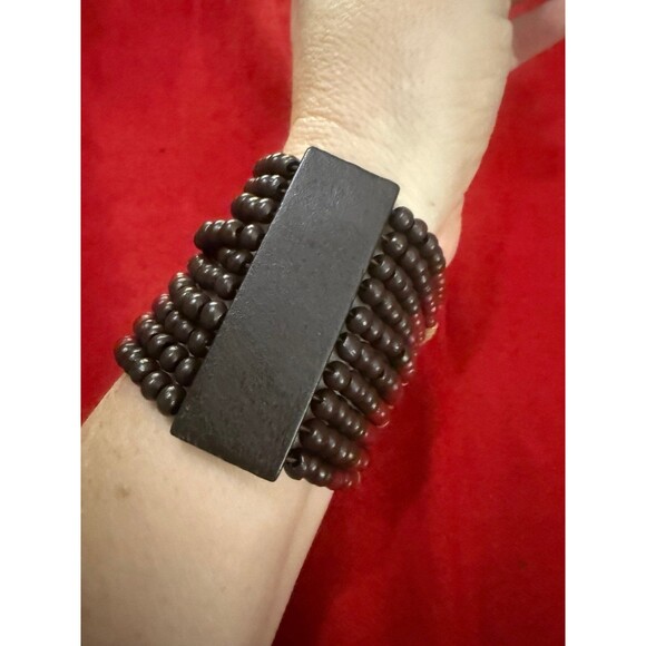 Chunky Wood Bead Stretch Bracelet Earthy Boho Wood Nymph Quirky Lightweight - Picture 7 of 8